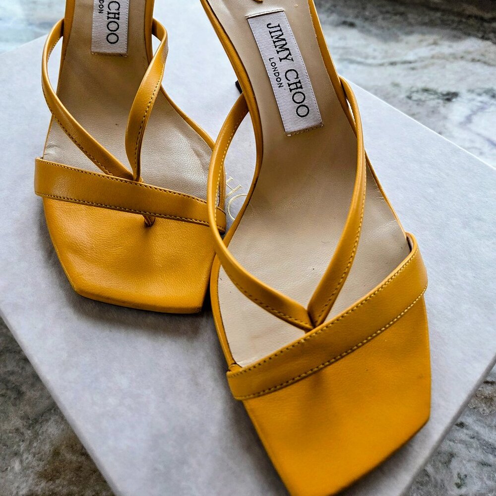 Jimmy Choo Yellow Leather Strappy Square-Toe Sandals very good condition!